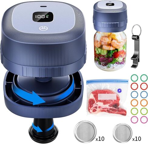 Electric Mason Jar Vacuum Sealer, ForzenWind 85Kpa Strong Suction Mason Jar Sealer for Wide & Regular Mouth Mason Jars, 3 in 1 Jar Vacuum Sealer for Mason Jars (Black) in Saudi Arabia