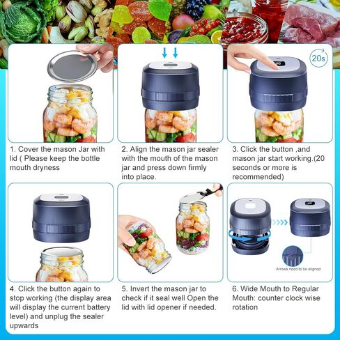 Electric Mason Jar Vacuum Sealer, ForzenWind 85Kpa Strong Suction Mason Jar Sealer for Wide & Regular Mouth Mason Jars, 3 in 1 Jar Vacuum Sealer for Mason Jars (Black) in Saudi Arabia