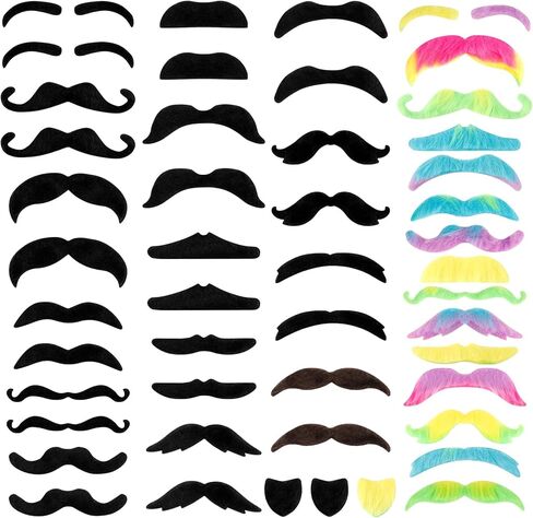 Fake Mustache 48 PCS, Fake Beard Colorful Fake Beard Self Adhesive Fake Mustaches Pirate Accessories Halloween Festival Party in Saudi Arabia