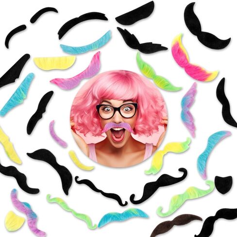 Fake Mustache 48 PCS, Fake Beard Colorful Fake Beard Self Adhesive Fake Mustaches Pirate Accessories Halloween Festival Party in Saudi Arabia