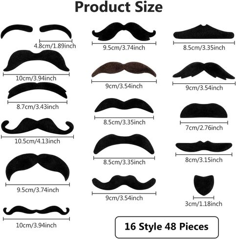 Fake Mustache 48 PCS, Fake Beard Colorful Fake Beard Self Adhesive Fake Mustaches Pirate Accessories Halloween Festival Party in Saudi Arabia