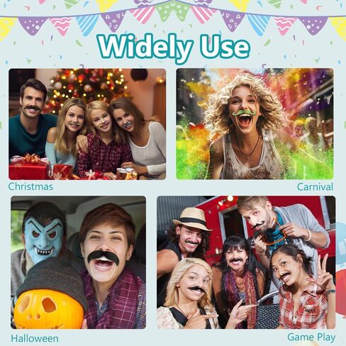 Fake Mustache 48 PCS, Fake Beard Colorful Fake Beard Self Adhesive Fake Mustaches Pirate Accessories Halloween Festival Party in Saudi Arabia