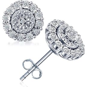 Beyond Brilliance 0.10 to 0.50 Carat Natural Diamond Earrings for Women | Flower Cushion Shape Push Back Stud Earrings | Sterling Silver Jewelry for Her | Gift Box Included