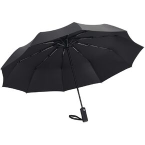 Windproof Travel Umbrella, Rain Sun and UV Resistant Auto Open Close Compact Portable Folding Umbrella for Car, Backpack, Men and Women, Black