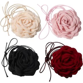 4PK Flower Choker Necklace for Women,Big Rose Flower Chokers, Floral Choker Necklace for Party Bride Wedding Party Summer Necklaces…
