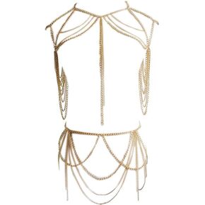 Women's metal body chain set Indian belly chain Bohemian jewelry bikini Halloween Costume Party (gold)