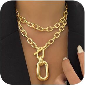 Jovono Chunky Choker Necklaces Layered Necklace Chain Punk Thick Necklace Accessories for Women