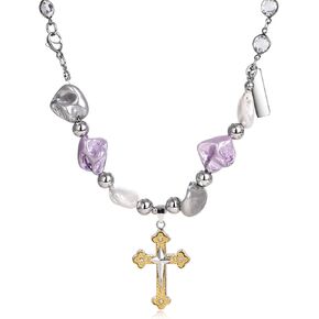Crystal Cross Necklace Natural Stone Cross Pendant Necklaces for Women Cross Fashion Necklace Faith Jewelry Gift for Women