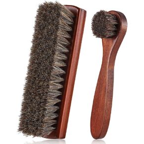 4 Pcs Horsehair Shoe Brush Kit Polishing Daubers Applicators Leather Care Brushes Shine Cleaning Cloth with Cloth(Shoe Brush Set D)