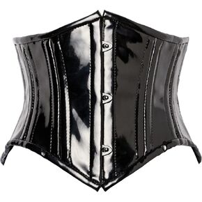 Daisy corsets womens Top Drawer Black Patent Pvc Vinyl Double Steel Boned Curvy Cut Waist Cincher