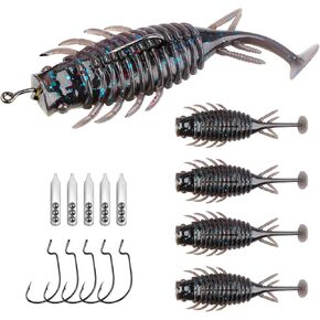 THKFISH Swimbait Fishing Lures,Soft Plastic Fishing Lures Pre-Rigged Jig Head Soft Lures 5 Piece Swimbaits Kit with Hook and Noise Attractor Beads,Great for Catches All Species