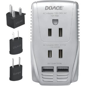 Upgraded 2000W 220V to 110V Converter for European Travel, Voltage Converter US to Europe for Hair Dryer Straightener Curling Iron, 2300W Adapter with EU/UK/AU/US Plugs for Laptop Camera Cell Phone in Kuwait