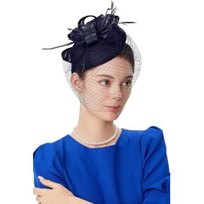 BABEYOND Fascinators Hat Veil Feather Hair Clip Tea Party Kentucky Pillbox Derby Bridal for Wedding