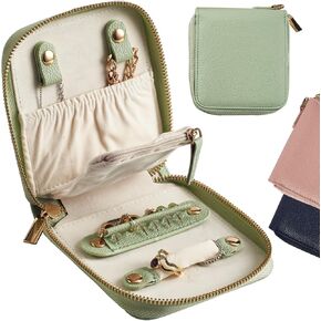 Travel Jewelry Organizer Case - for Tangle-Free Necklaces, Earrings, Rings, Bracelets Storage, Travel Essentials, Fashion Portable Jewelry Travel bags for Women - Medium Macaron Green