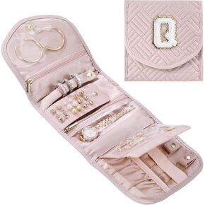 Gifts for Women, Travel Jewelry Case, Foldable Personalized Small Travel Jewelry Case for Women, Travel Essentials Jewelry Pouch, Jewelry Organizer Bags for Women Gifts-Initial S