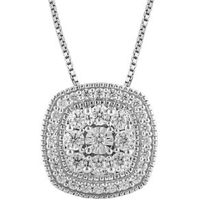 Beyond Brilliance 1/2 Carat Necklaces for Women - 925 Sterling Silver Necklace - Round Cut Natural Diamond Cushion Halo Pendant - Fine Jewelry for Her - Gift Box Included