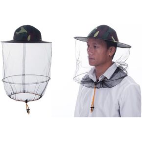 2 Pcs Moquito Head Net Hat Beekeeper Bee Mesh Veil Hat Bugs for Fishing Camping Outdoor Safari Hiking Walking Men Women Dog Grooming Cap Camouflage