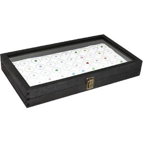 MOOCA Black Glass Top Jewelry Display Case Box 50 Gem Jars, Ring Box, Jewelry Organizer, Gem jar storage for Jewelry, Glass Display Box, Jewelry storage Tray with Gem Jar