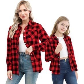 SANGTREE Womens and Girls Long Sleeve Casual Button Down Plaid Shirts, 3 Months - Adult 2XL