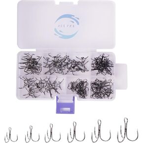 Fishing Treble Hooks Kit 130 Packs Strong Sharp Round Bend for Lures Baits Saltwater Fishing 6 Sizes 2# 4# 6# 8# 10# 12#