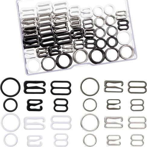 WILLBOND 240 Pcs Swimsuit Bra Hooks Bra Strap Hooks Bra Strap Slide Replacement Bra Strap Slider Bra Strap Rings for Swimsuit Tops and Lingerie, 3 Styles, 2 Sizes (Black, White, Gold, Silver) in Saudi Arabia