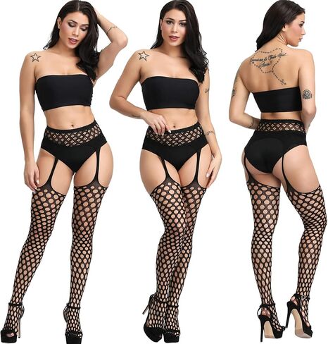 DRESHOW 6 Pack Fishnet Garter Belt Stocking Suspender Pantyhose Tights Thigh High Pantyhose in Saudi Arabia