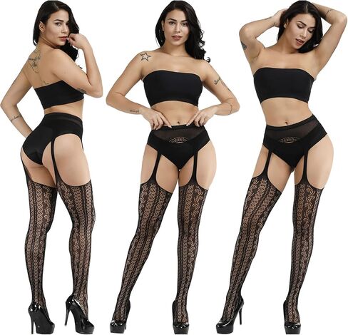 DRESHOW 6 Pack Fishnet Garter Belt Stocking Suspender Pantyhose Tights Thigh High Pantyhose in Saudi Arabia