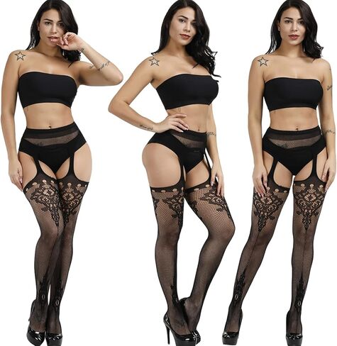 DRESHOW 6 Pack Fishnet Garter Belt Stocking Suspender Pantyhose Tights Thigh High Pantyhose in Saudi Arabia