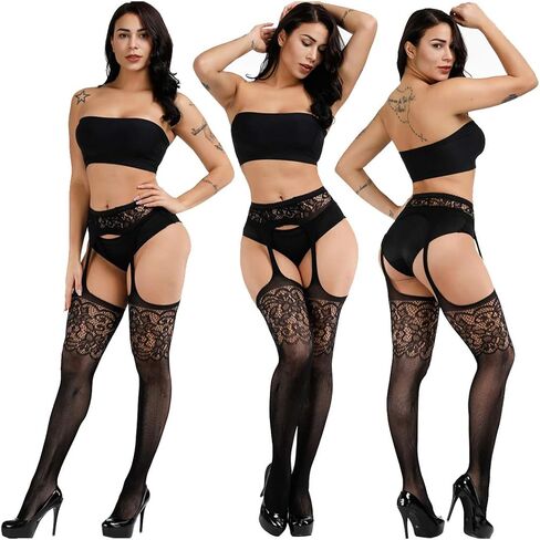 DRESHOW 6 Pack Fishnet Garter Belt Stocking Suspender Pantyhose Tights Thigh High Pantyhose in Saudi Arabia