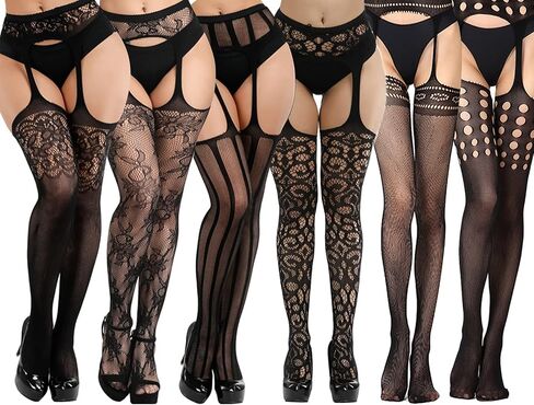 DRESHOW 6 Pack Fishnet Garter Belt Stocking Suspender Pantyhose Tights Thigh High Pantyhose in Saudi Arabia