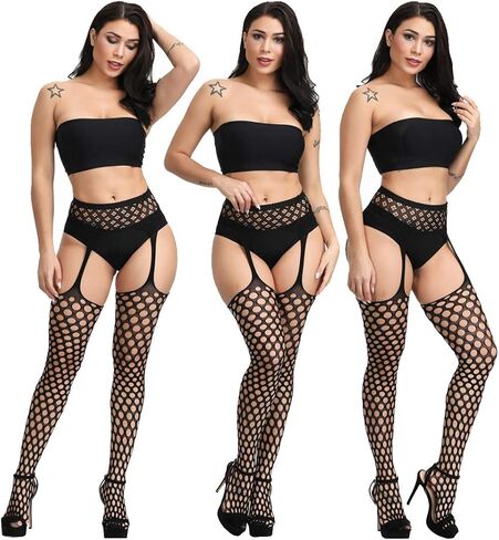 DRESHOW 6 Pack Fishnet Garter Belt Stocking Suspender Pantyhose Tights Thigh High Pantyhose in Saudi Arabia