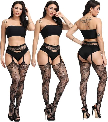 DRESHOW 6 Pack Fishnet Garter Belt Stocking Suspender Pantyhose Tights Thigh High Pantyhose in Saudi Arabia