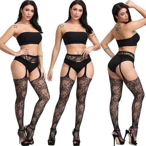 DRESHOW 6 Pack Fishnet Garter Belt Stocking Suspender Pantyhose Tights Thigh High Pantyhose in Saudi Arabia