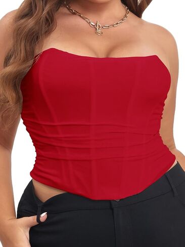 SOLY HUX Women's Plus Size Lace up Overbust Bandeau Corset Top Strapless Shapewear Bustier Tube Tops in Saudi Arabia