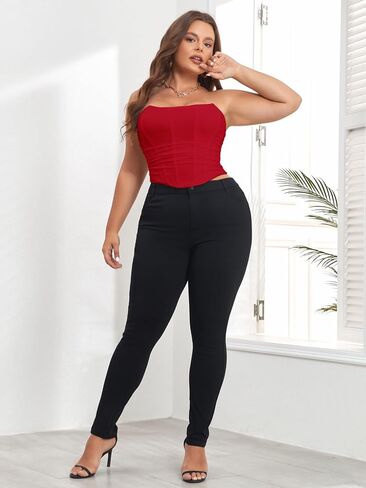 SOLY HUX Women's Plus Size Lace up Overbust Bandeau Corset Top Strapless Shapewear Bustier Tube Tops in Saudi Arabia