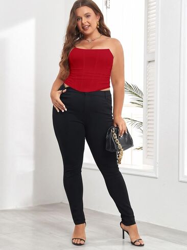 SOLY HUX Women's Plus Size Lace up Overbust Bandeau Corset Top Strapless Shapewear Bustier Tube Tops in Saudi Arabia