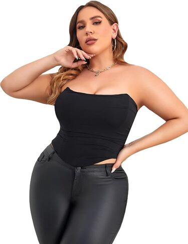 SOLY HUX Women's Plus Size Lace up Overbust Bandeau Corset Top Strapless Shapewear Bustier Tube Tops in Saudi Arabia