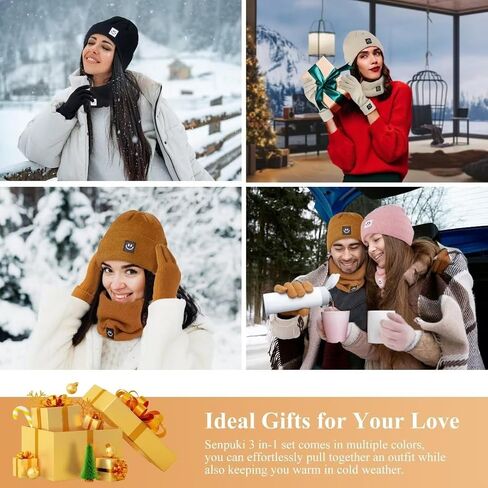 Winter Smiley Face Beanie Hat Scarf Gloves Set Women Men,Cute Hats Fashionable Warm Neck Warmer Touchscreen Gloves Sets in Saudi Arabia