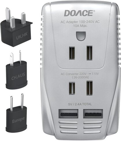 Upgraded 2000W 220V to 110V Converter for European Travel, Voltage Converter US to Europe for Hair Dryer Straightener Curling Iron, 2300W Adapter with EU/UK/AU/US Plugs for Laptop Camera Cell Phone in Kuwait
