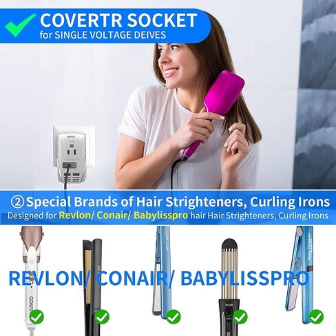 Upgraded 2000W 220V to 110V Converter for European Travel, Voltage Converter US to Europe for Hair Dryer Straightener Curling Iron, 2300W Adapter with EU/UK/AU/US Plugs for Laptop Camera Cell Phone in Kuwait