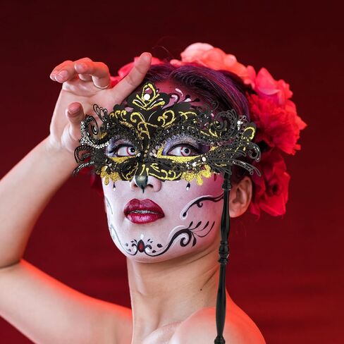 Masquerade Mask with Stick, Masquerade Mask Women Venetian Halloween Costume Mask Mardi Gras Party Masquerade in Saudi Arabia