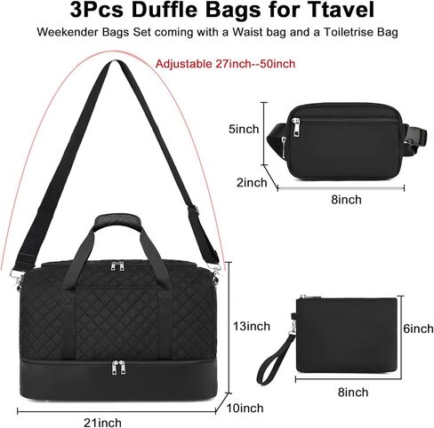 حقيبة سفر لعطلة نهاية الأسبوع من القماش الخشن للحمل مجموعة حقائب حمل من القماش الخشن سعة 42 لترًا مع حجرة للأحذية 3 قطع للنساء والرجال وصالة الألعاب الرياضية مع حقيبة فاني وحقيبة مكياج in Kuwait