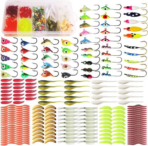 190 PCS Fishing Lures Tackle Bait Kit, Fishing Lures Tackle Box, Ice Fishing Gear Equipment Includes Soft Baits, Fishing Jigs, Night Rendering Fishing Hooks in Saudi Arabia