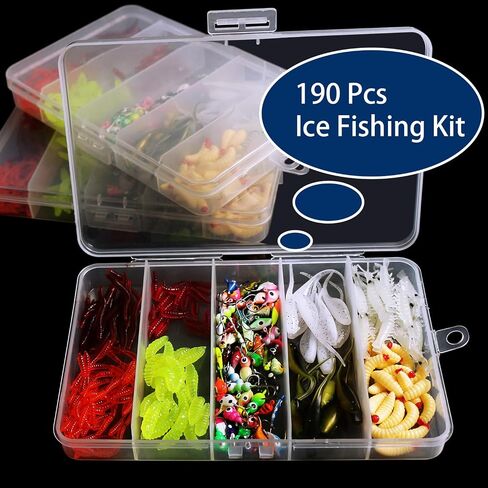 190 PCS Fishing Lures Tackle Bait Kit, Fishing Lures Tackle Box, Ice Fishing Gear Equipment Includes Soft Baits, Fishing Jigs, Night Rendering Fishing Hooks in Saudi Arabia