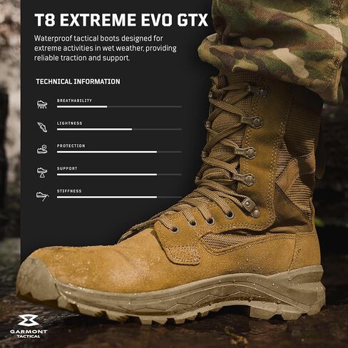 أحذية GARMONT T8 Extreme EVO العسكرية القتالية للرجال والنساء، الجيش، القوات الجوية، متوافقة مع AR670-1، أحذية خارجية معزولة مقاومة للماء، أحذية جلدية من جلد الغزال in Kuwait