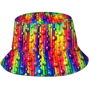 Colorful Bubbles Bucket Hat Rainbow Polka Dot Fisherman Sun Cap for Women Beach Hats Funny Summer Unisex Packable Bucket Hat