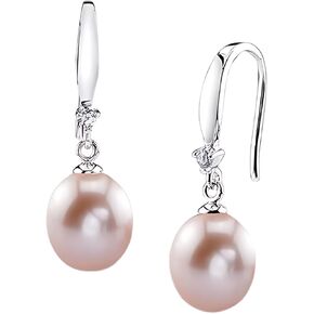 The Pearl Source Real Pearl Dangle Earrings for Women with Genuine AAA Quality Freshwater Cultured Pearls | 14K Gold Plated