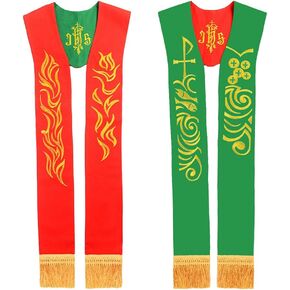 BLESSUME Reversible Stole Chasuble Vestments Priest IHS Embroidery Overlay Stole