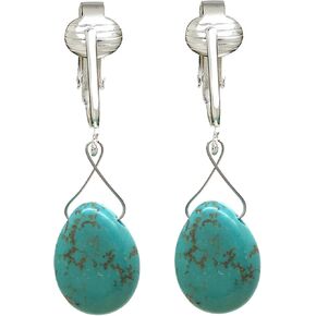 Trendy Turquoise Clip On Earrings for Women - Authentic Turquoise Dangle Teardrop, Cube and Briolette Clip-on Earrings with Pierced Look