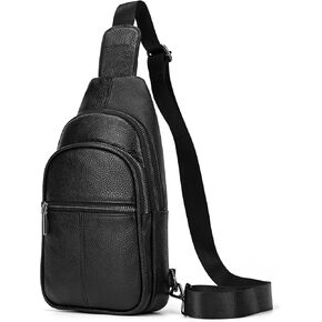 Genuine Leather Sling Bag Multi-pocket Chest Bag for Men Hiking Travel Daypack